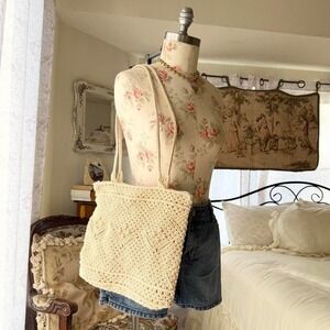 cream woven‎ cottagecore large shoulder bag purse